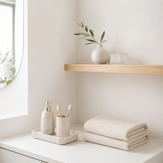 Minimal bathroom organization for a small space