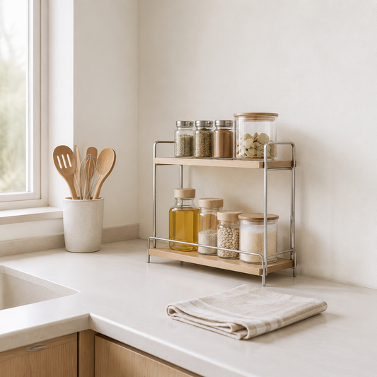 Space-saving kitchen storage rack and organizers