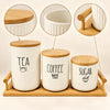 Ribbed ceramic tea coffee and sugar canister set feature details