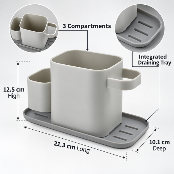 3-Compartment Kitchen Sink Organizer with Draining Tray – 21.3cm features