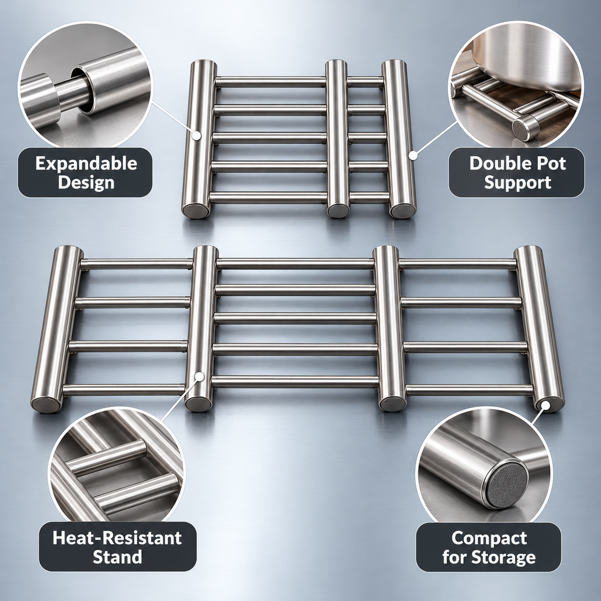 Expandable Double Stainless Steel Hot Pot Trivet features
