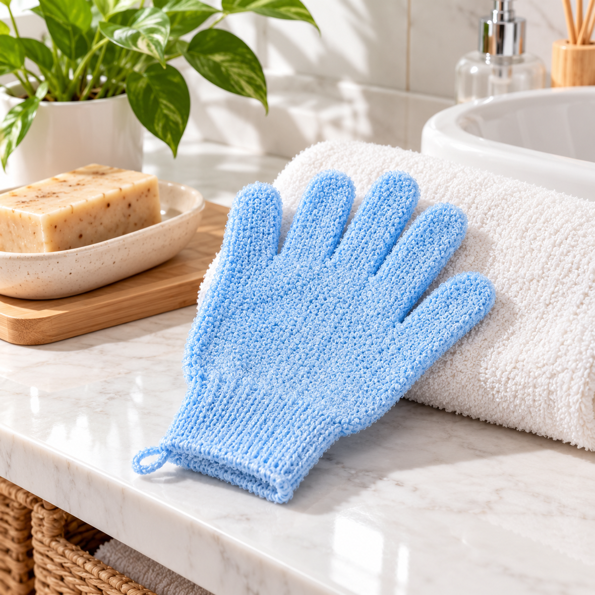 Exfoliating Body Scrub Bath Glove – Single lifestyle
