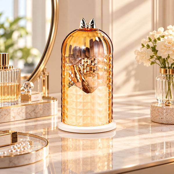 360° Rotating Makeup Brush Organizer with Dustproof Cover lifestyle