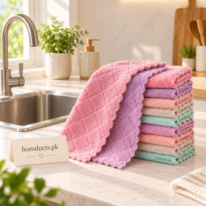 Ten-piece pastel coral-fleece kitchen towel set