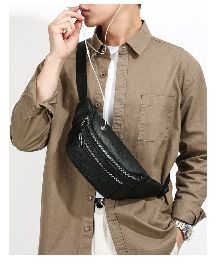 Luxury Multi-Zip Leather Crossbody Waist Bag — Premium Everyday Travel Sling