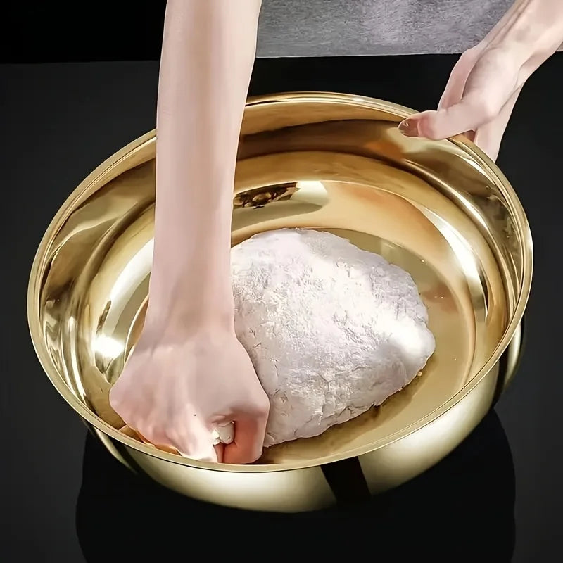 Premium Gold Stainless Steel Food Storage Bowl with Transparent Airtight Lid – Multipurpose Kitchen Serving Container