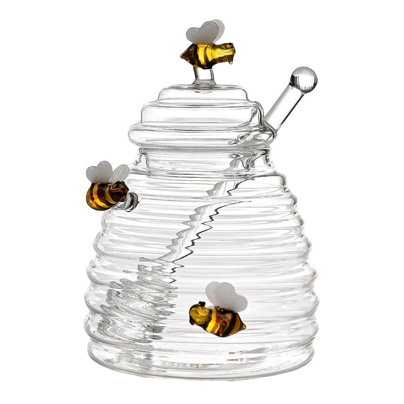 Bee Hive Glass Honey Jar With Dipper