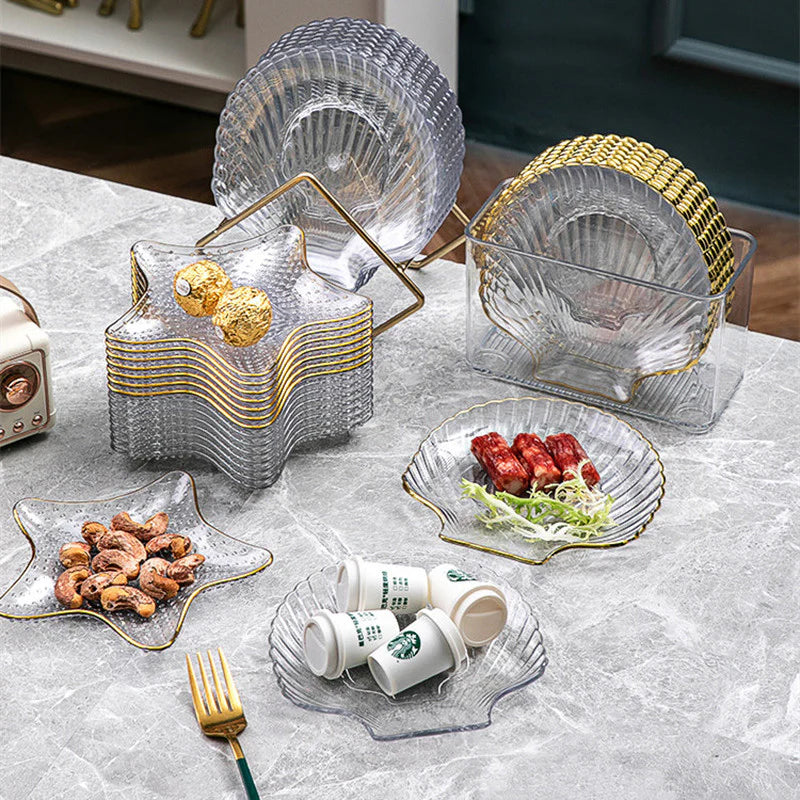 Gold-Trimmed Glass Star-Shaped Serving Dishes Set 8pcs
