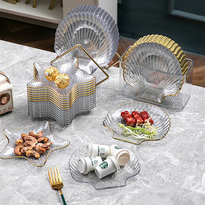 Gold-Trimmed Glass Star-Shaped Serving Dishes Set 8pcs