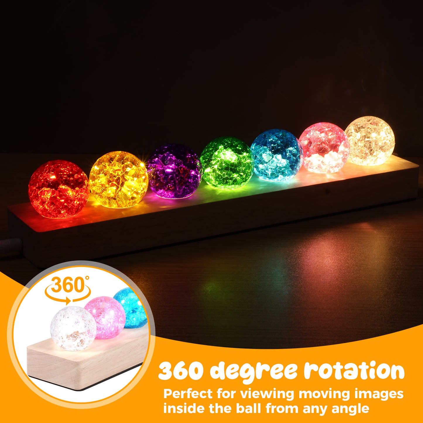 Luxury Crystal LED Globe Lamp – 7 Color Decorative Light on Wooden Base
