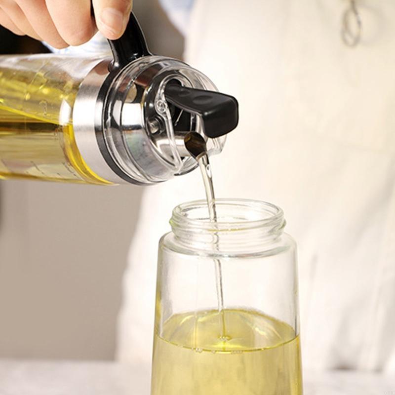 Transparent Oil Dispenser Bottle with Handle – Leakproof Glass Olive Oil & Vinegar Container with Measurement Markings for Kitchen Use