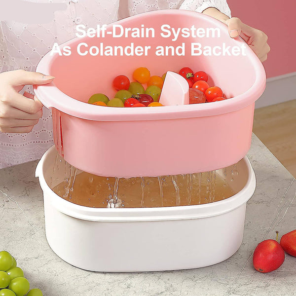 Hands-Free Fruit and Vegetable Washer with Manual Crank – Automatic Spin Cleaning Bowl for Kitchen