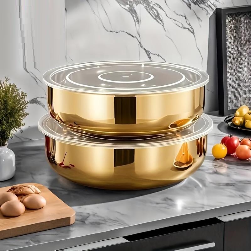 Premium Gold Stainless Steel Food Storage Bowl with Transparent Airtight Lid – Multipurpose Kitchen Serving Container