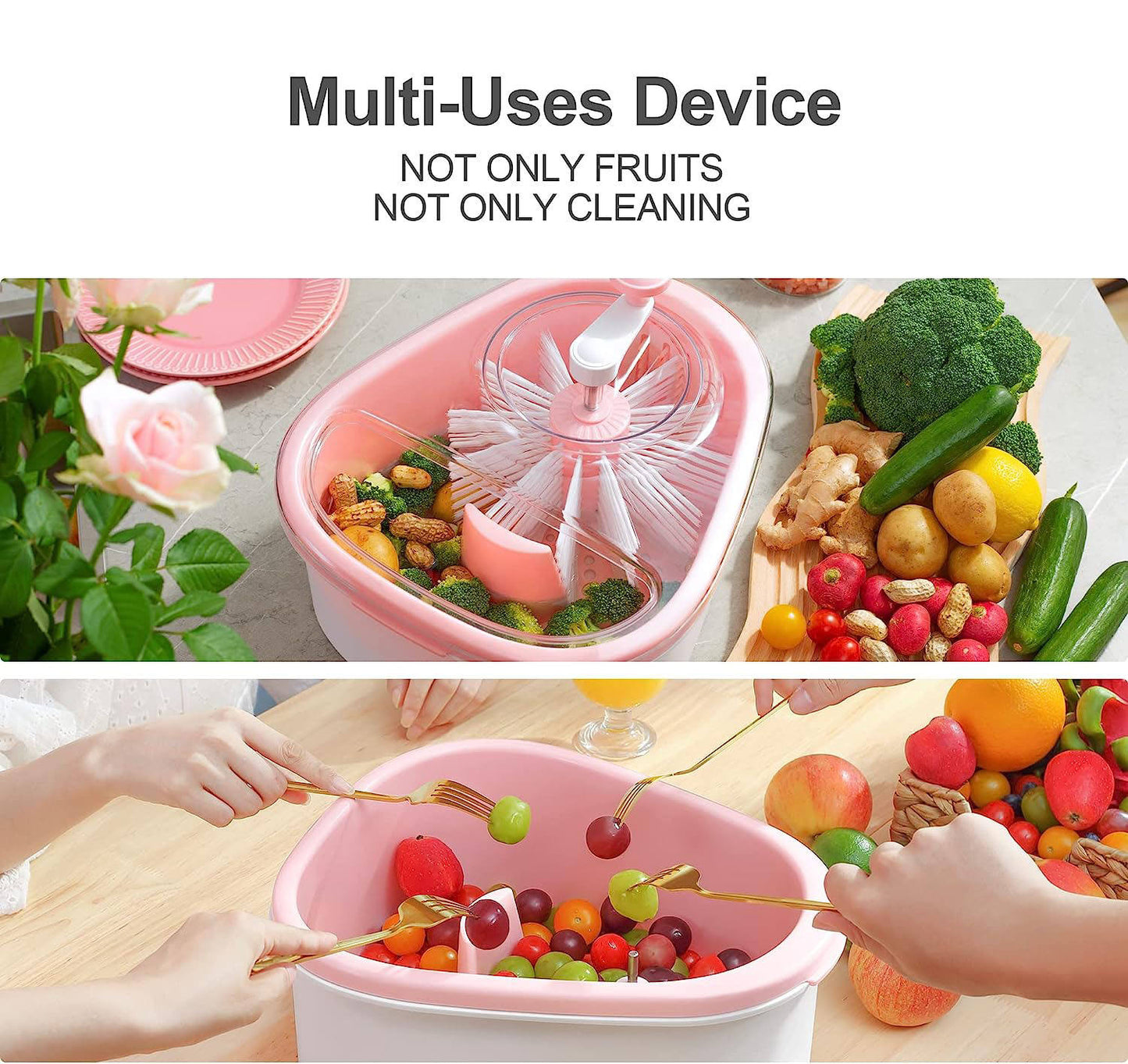 Hands-Free Fruit and Vegetable Washer with Manual Crank – Automatic Spin Cleaning Bowl for Kitchen