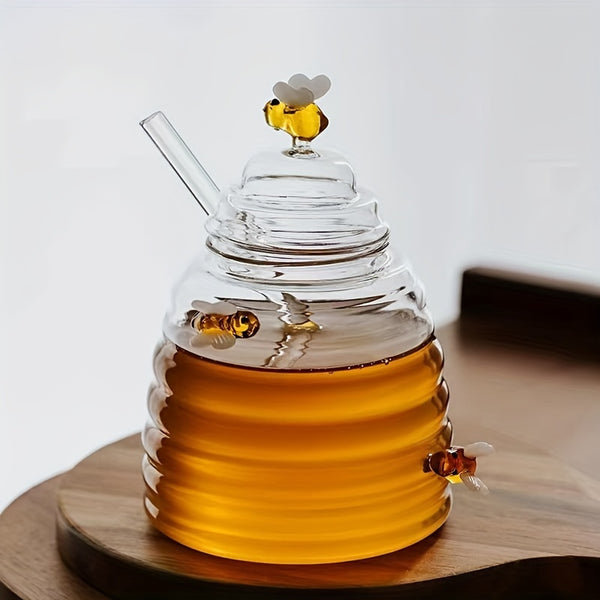 Bee Hive Glass Honey Jar With Dipper
