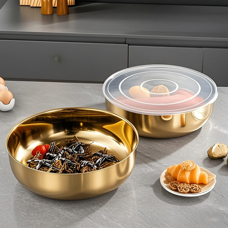 Premium Gold Stainless Steel Food Storage Bowl with Transparent Airtight Lid – Multipurpose Kitchen Serving Container
