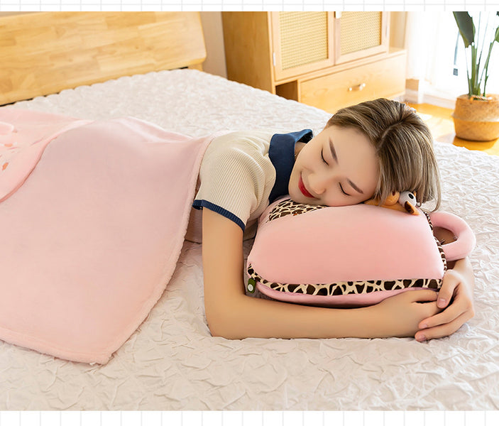3-in-1 Cartoon Cushion Blanket – Plush Pillow & Travel Blanket