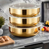 Premium Gold Stainless Steel Food Storage Bowl with Transparent Airtight Lid – Multipurpose Kitchen Serving Container