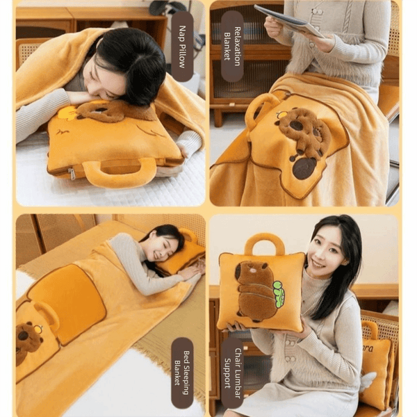 3-in-1 Cartoon Cushion Blanket – Plush Pillow & Travel Blanket