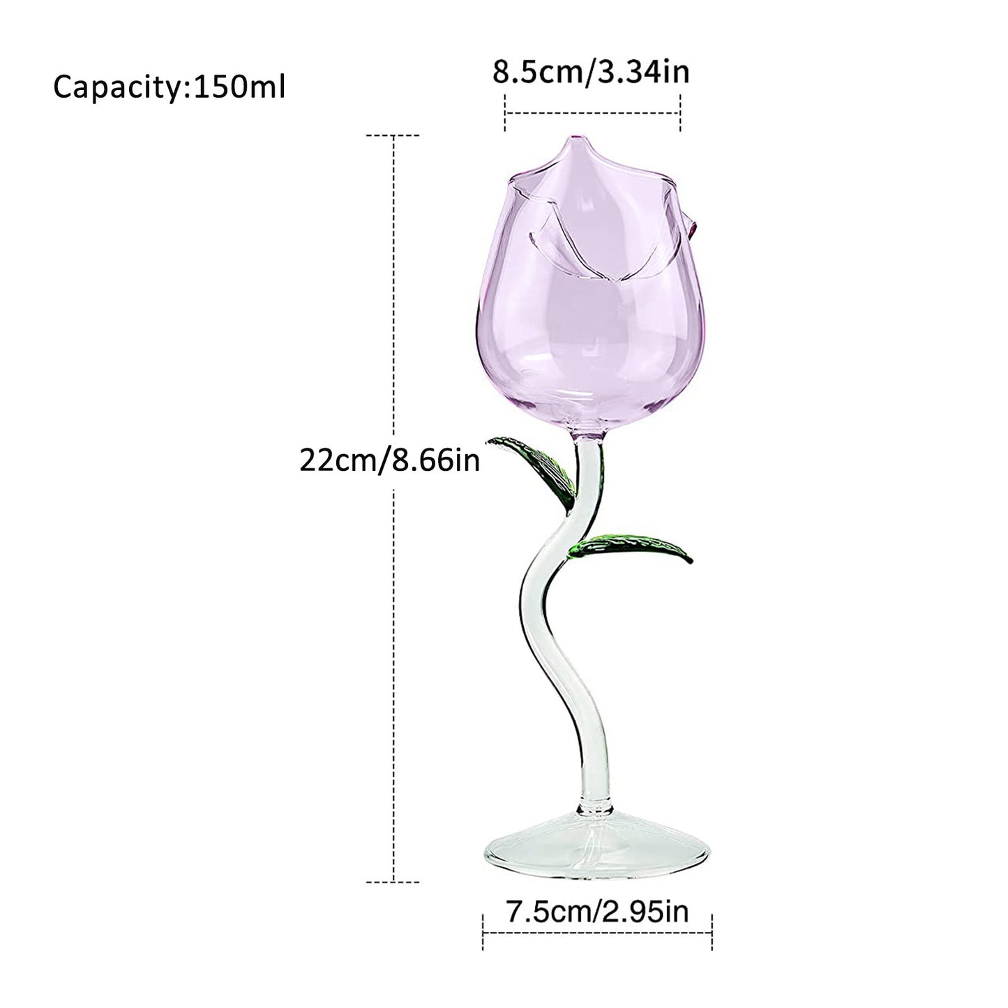 Luxury Rose Wine Glass – Elegant Tulip-Shaped Crystal Goblet with Leaf Stem