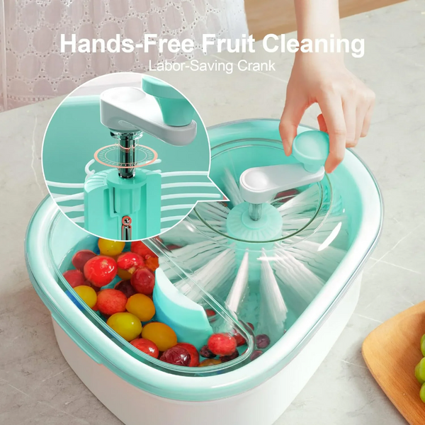 Hands-Free Fruit and Vegetable Washer with Manual Crank – Automatic Spin Cleaning Bowl for Kitchen