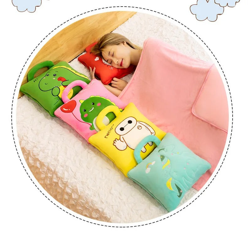 3-in-1 Cartoon Cushion Blanket – Plush Pillow & Travel Blanket