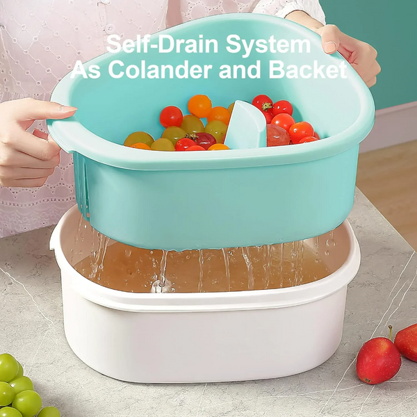 Hands-Free Fruit and Vegetable Washer with Manual Crank – Automatic Spin Cleaning Bowl for Kitchen