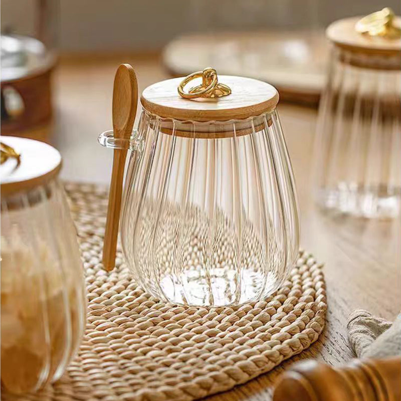 Glass Storage Jar Set with Bamboo Lids & Spoons – Sugar, Coffee & Spice Containers