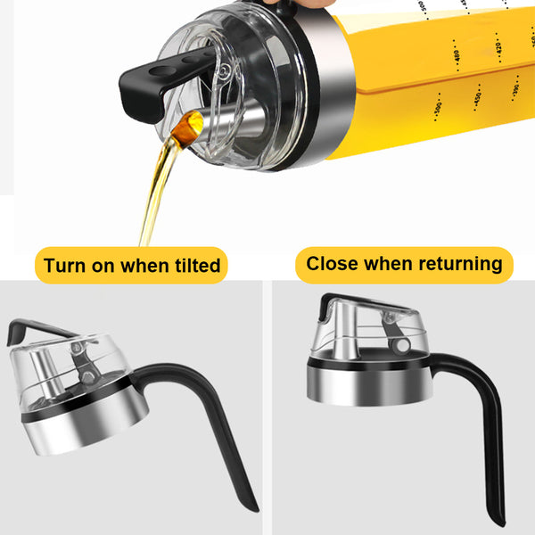 Transparent Oil Dispenser Bottle with Handle – Leakproof Glass Olive Oil & Vinegar Container with Measurement Markings for Kitchen Use