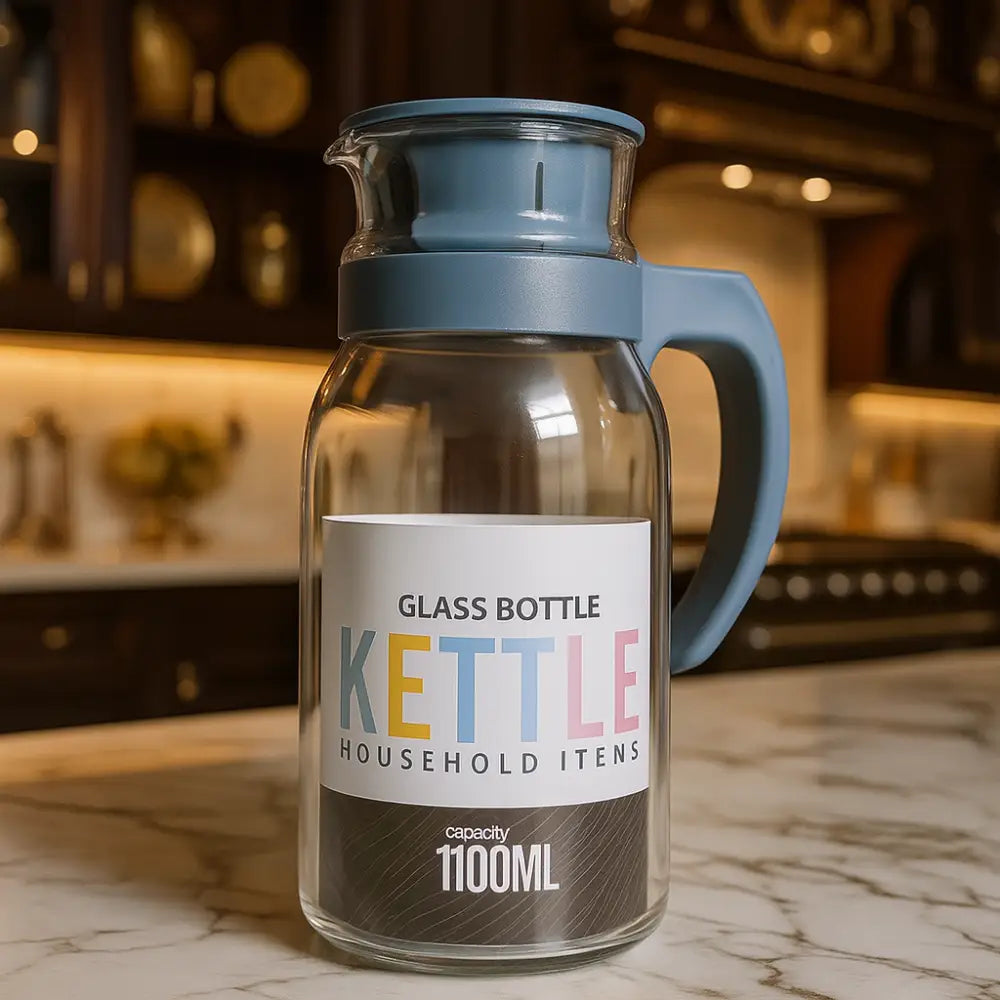 1100ML Premium Glass Kettle with Lid – Elegant Water & Juice Pitcher for Kitchen