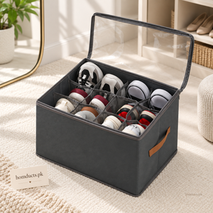 12-grid foldable shoe storage box with transparent zippered lid