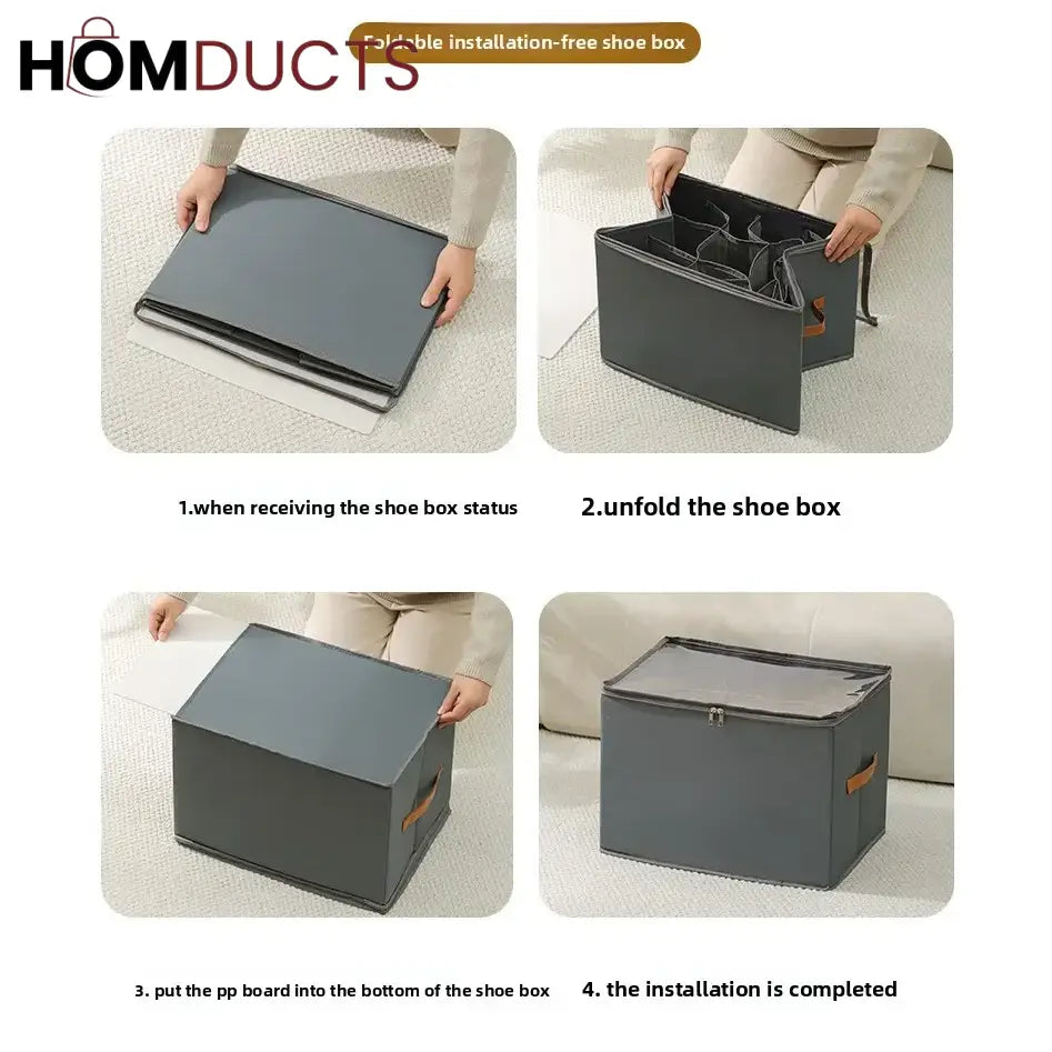 12 Grid Foldable Shoe Storage Box with Transparent Lid & Handles – Space Saving Organizer for Sneakers Heels & Sandals