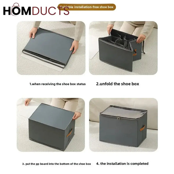 12 Grid Foldable Shoe Storage Box with Transparent Lid & Handles – Space Saving Organizer for Sneakers Heels & Sandals