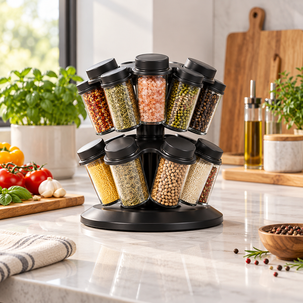 12 piece rotating glass spice jar set