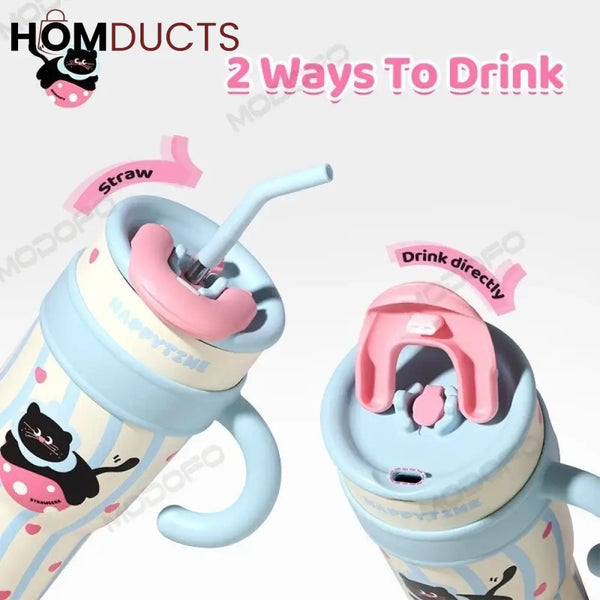 1200ml Stainless Steel Tumbler Mug with Straw Handle - Large Water Bottle