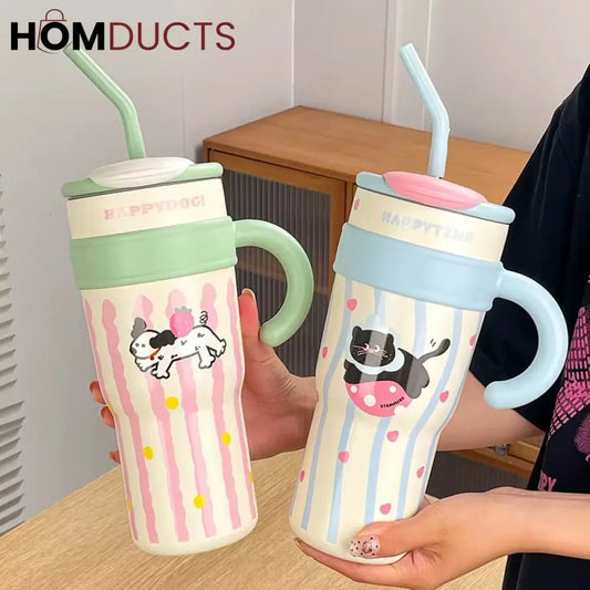 1200ml Stainless Steel Tumbler Mug with Straw Handle - Large Water Bottle