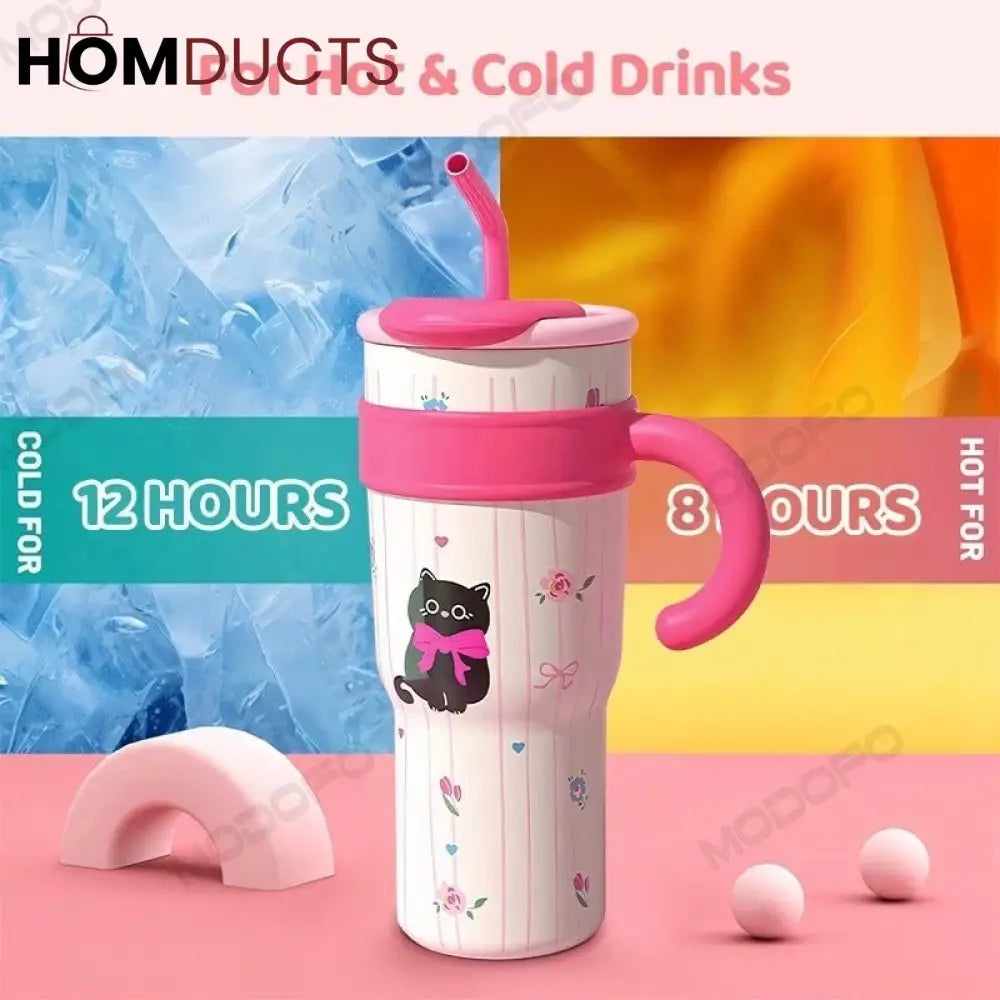 1200ml Stainless Steel Tumbler Mug with Straw Handle - Large Water Bottle