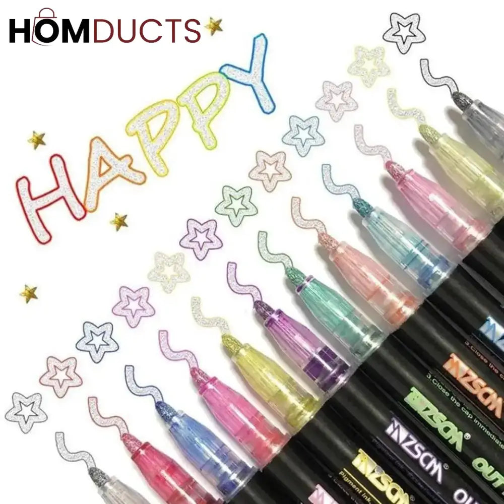 12Pcs Double Line Outline Art Marker Highlighter