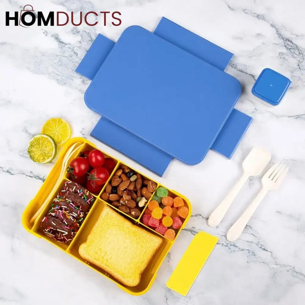 1300ML Portable Microwave Safe Lunch Box with Utensils & Sauce Container - Ideal for School & Office