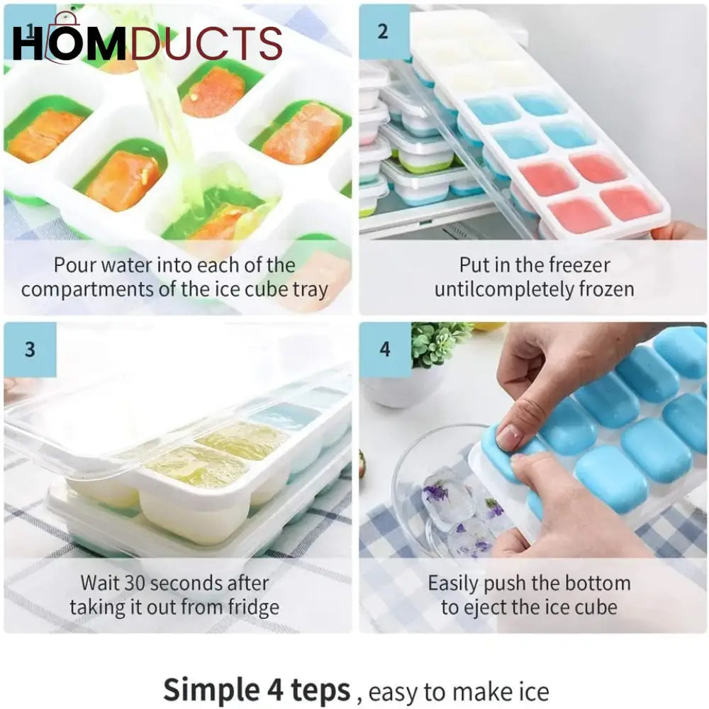 14 Grid Silicone Ice Cube Tray With Lid