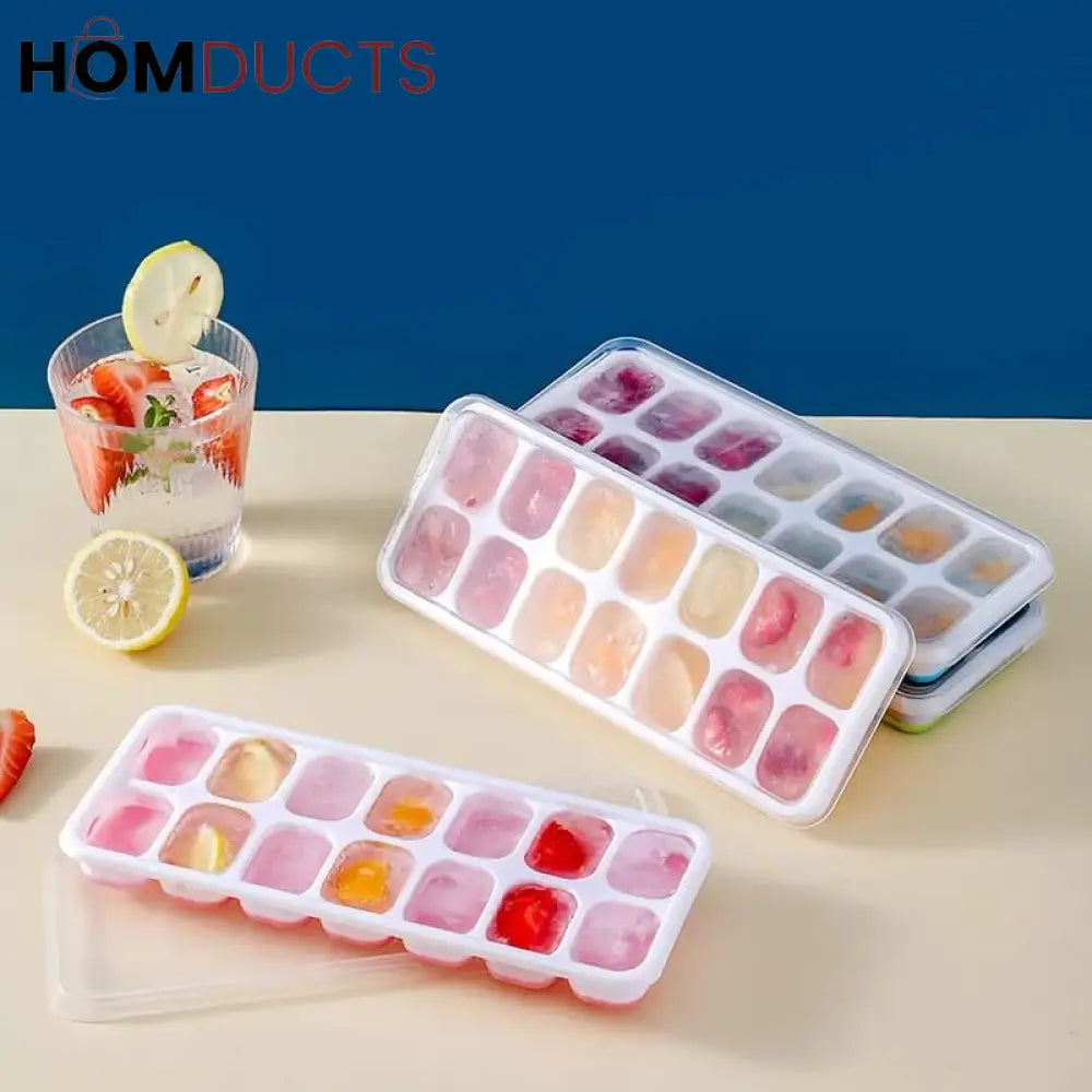 14 Grid Silicone Ice Cube Tray With Lid