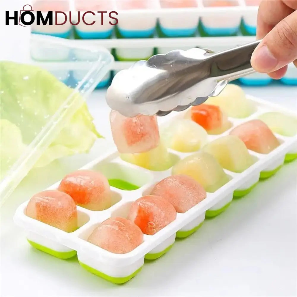 14 Grid Silicone Ice Cube Tray With Lid