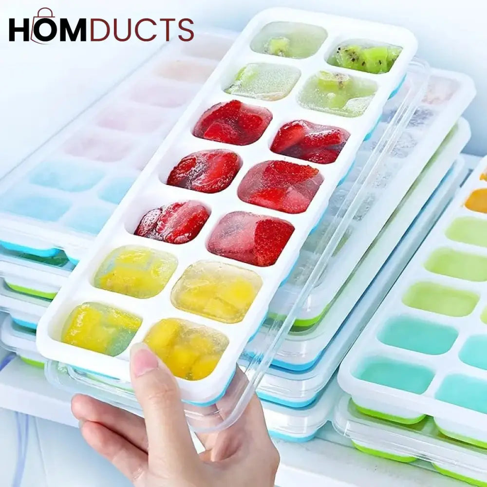 14 Grid Silicone Ice Cube Tray With Lid