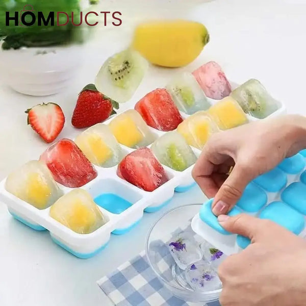 14 Grid Silicone Ice Cube Tray With Lid