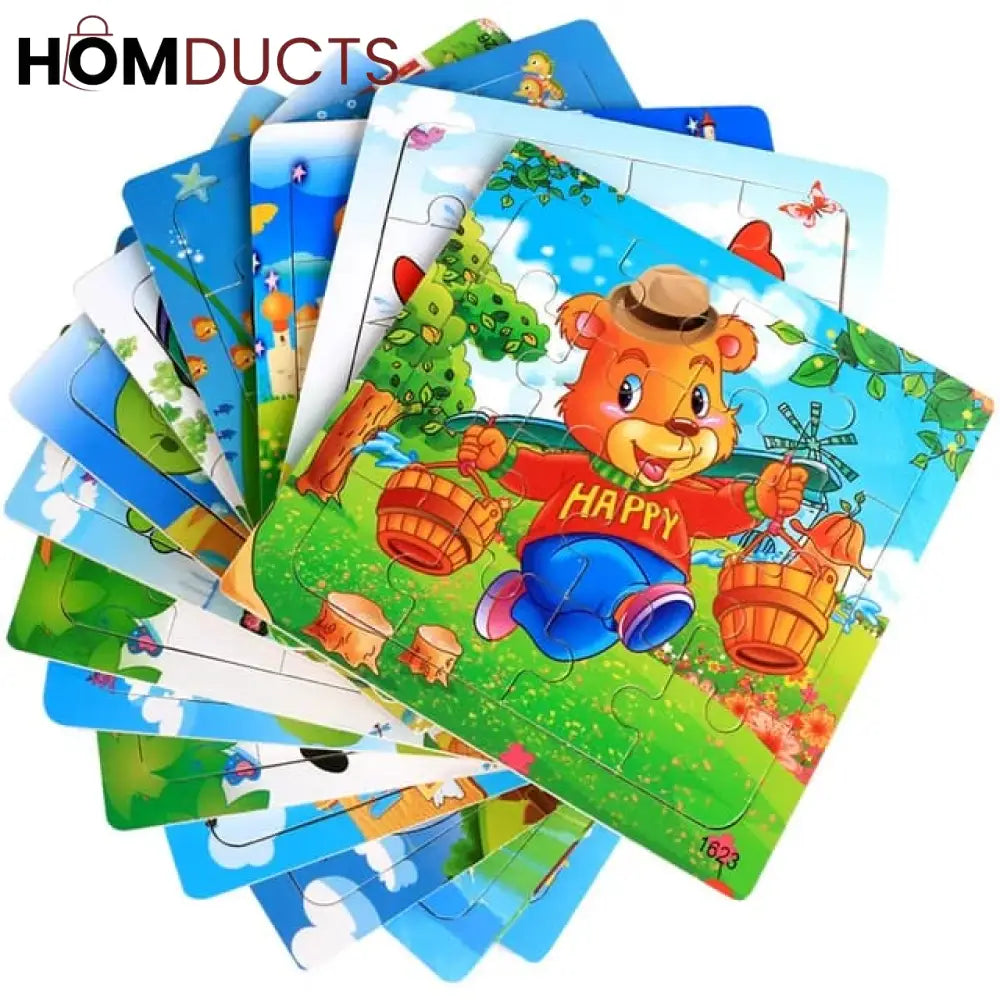 16Pcs 3D Colorful Wooden Puzzle Set