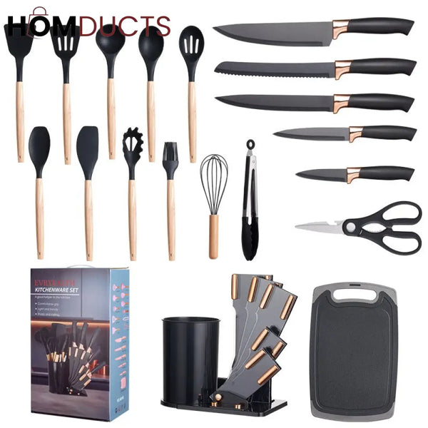 19 Pcs Utensil Set With Knife And Cutting Board