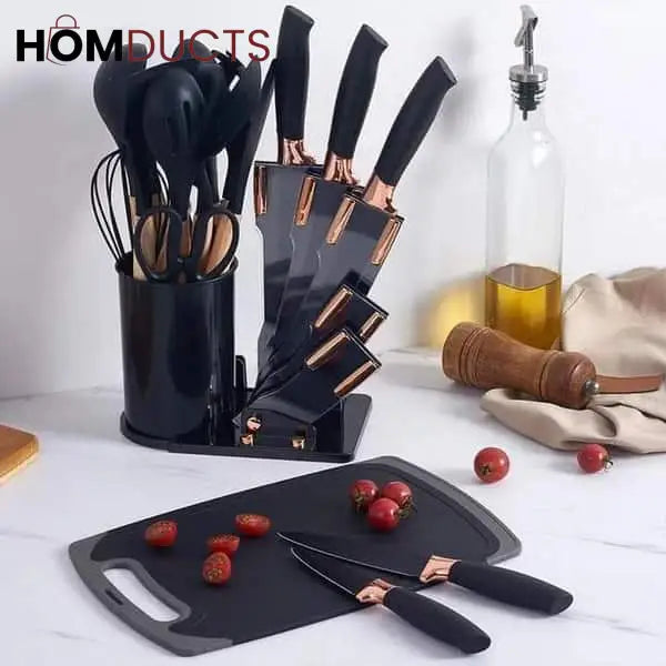 19 Pcs Utensil Set With Knife And Cutting Board