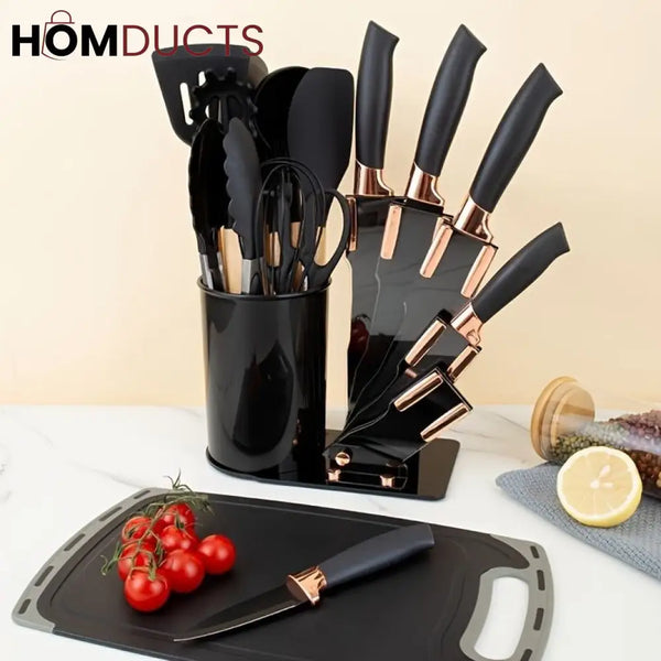 19 Pcs Utensil Set With Knife And Cutting Board