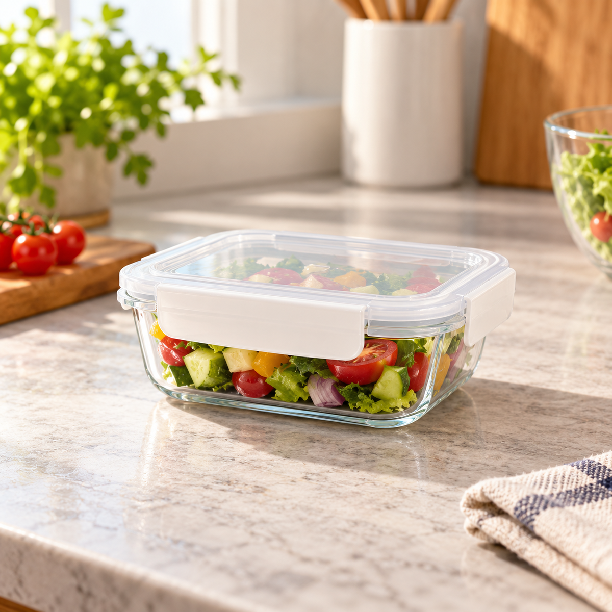 Double Lock Glass Food Keeper – 380ml in a premium lifestyle setting