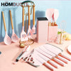 19Pcs Kitchen Utensils With Knife Set Pink